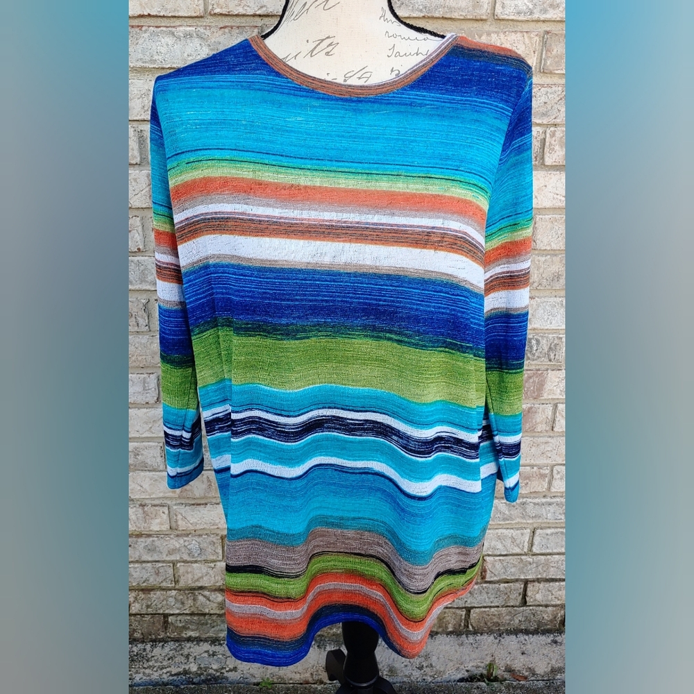 🍁🎉 Colorful ✨☕Toni Morgan Multicolor Stripe Lightweight Layer Tunic Sweater M